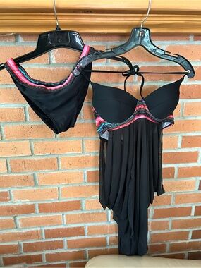 Multiples Black Bikini Tankini with Pink and Blue Trim